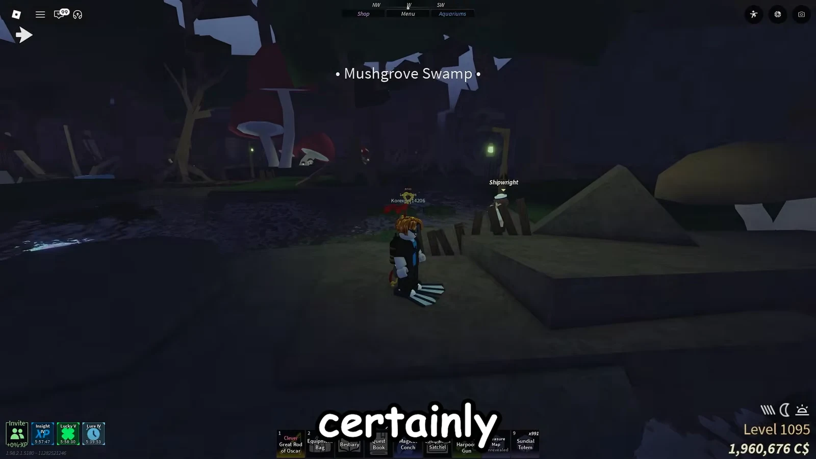 Player near the Shipwright NPC at the Mushgrove Swamp dock before the Oscar quest