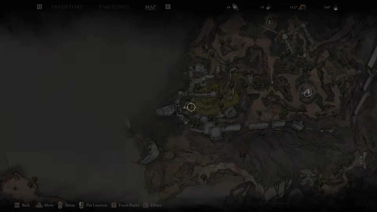 Open world map with the player marker sitting at the Nochtean Gate in the Ruins of Nochte