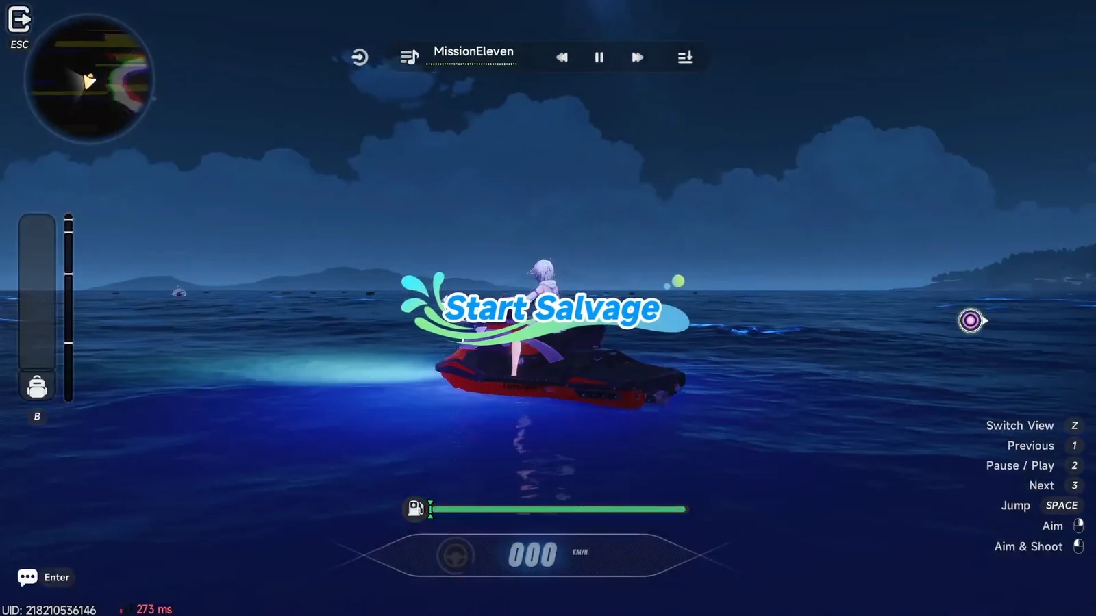 Start Salvage prompt highlighted over the Tide jet ski before a run begins