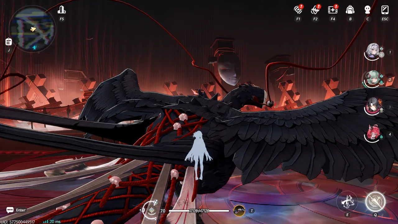 Player using the Q ability against the winged boss during the second phase