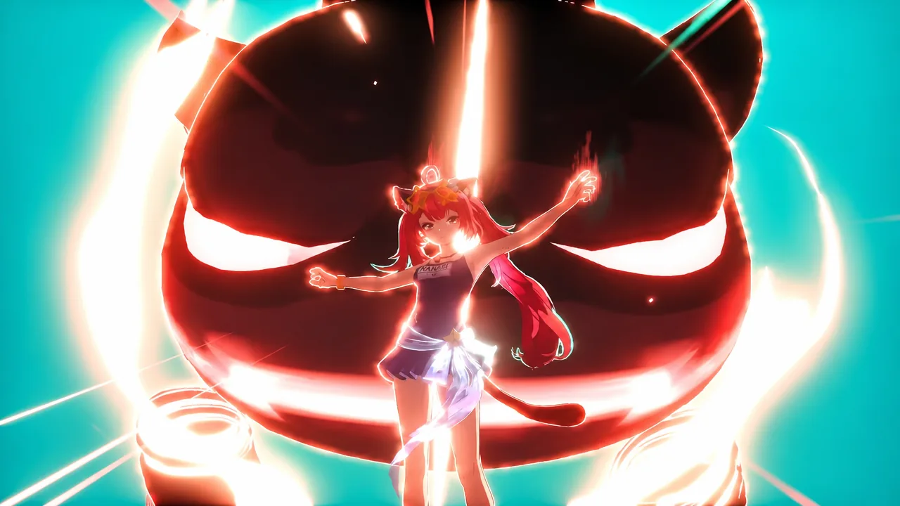A cinematic Ultimate skill going off mid-fight against Nanally in the training yard