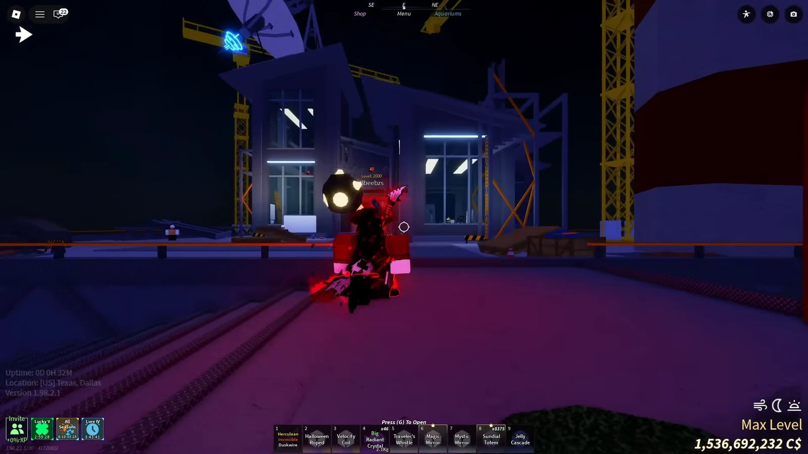 Nighttime approach to the observatory with the Press (G) To Open prompt on screen