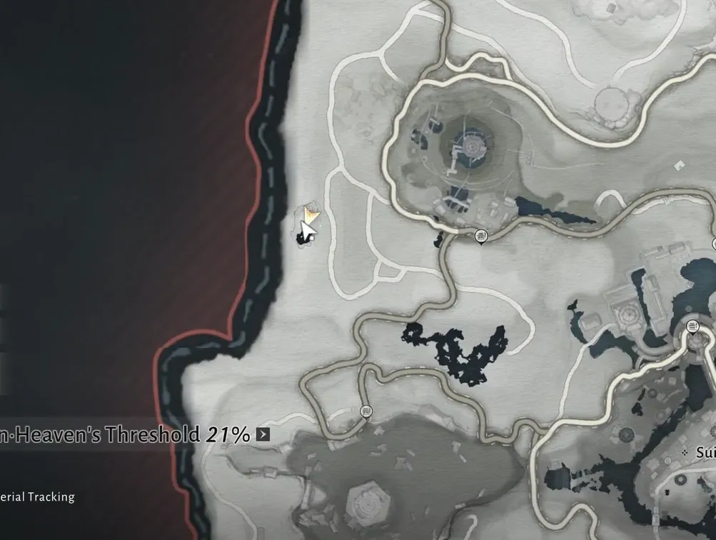 Hidden Mountain Heaven's Threshold map with the Location POI highlighted and completion details open