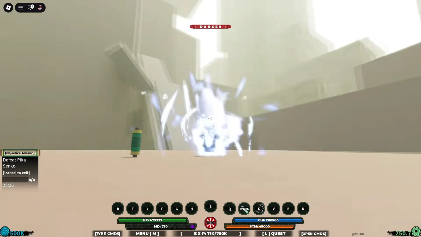 Defeat Pika Senko objective on screen while the player attacks amid a bright combat effect