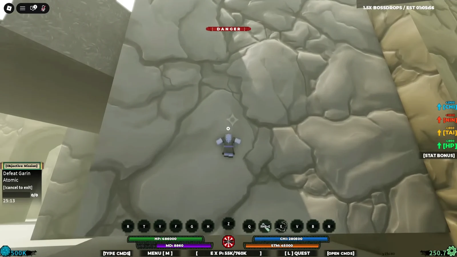 Defeat Garin Atomic mission active on the HUD under a red DANGER warning in the arena