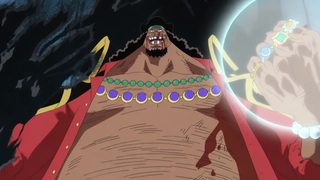 Blackbeard uses his two Devil Fruits at once