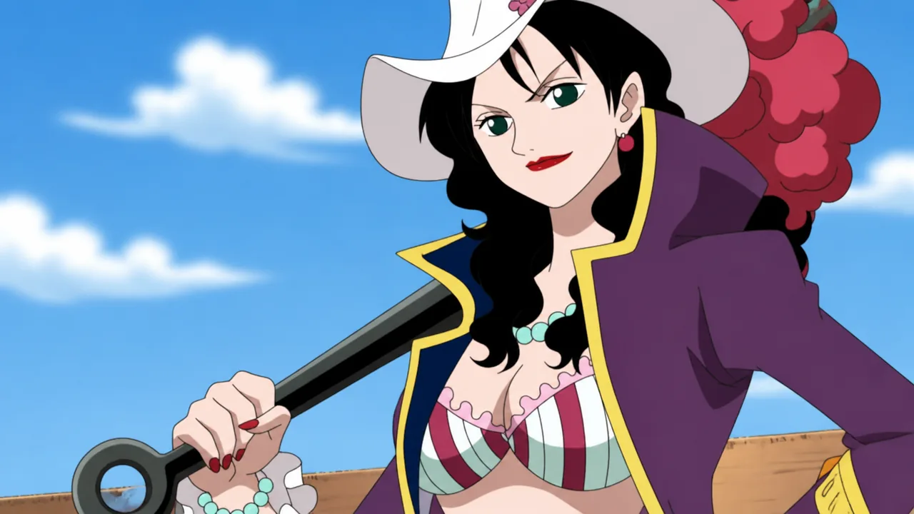 Alvida, a smirking slender woman, holding a spiked iron club