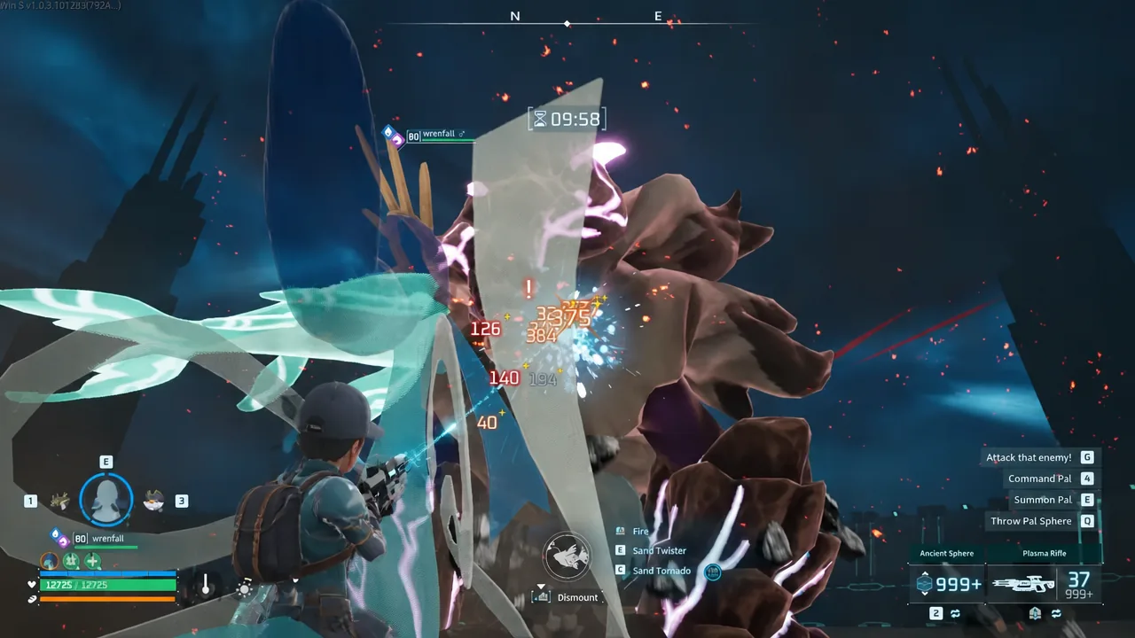 Player firing a Plasma Rifle at Blazamut Ryu as yellow damage numbers stack on screen