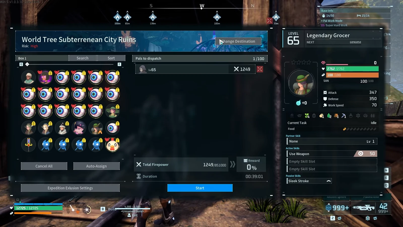 World Tree Subterranean City Ruins expedition menu with the Change Destination button highlighted