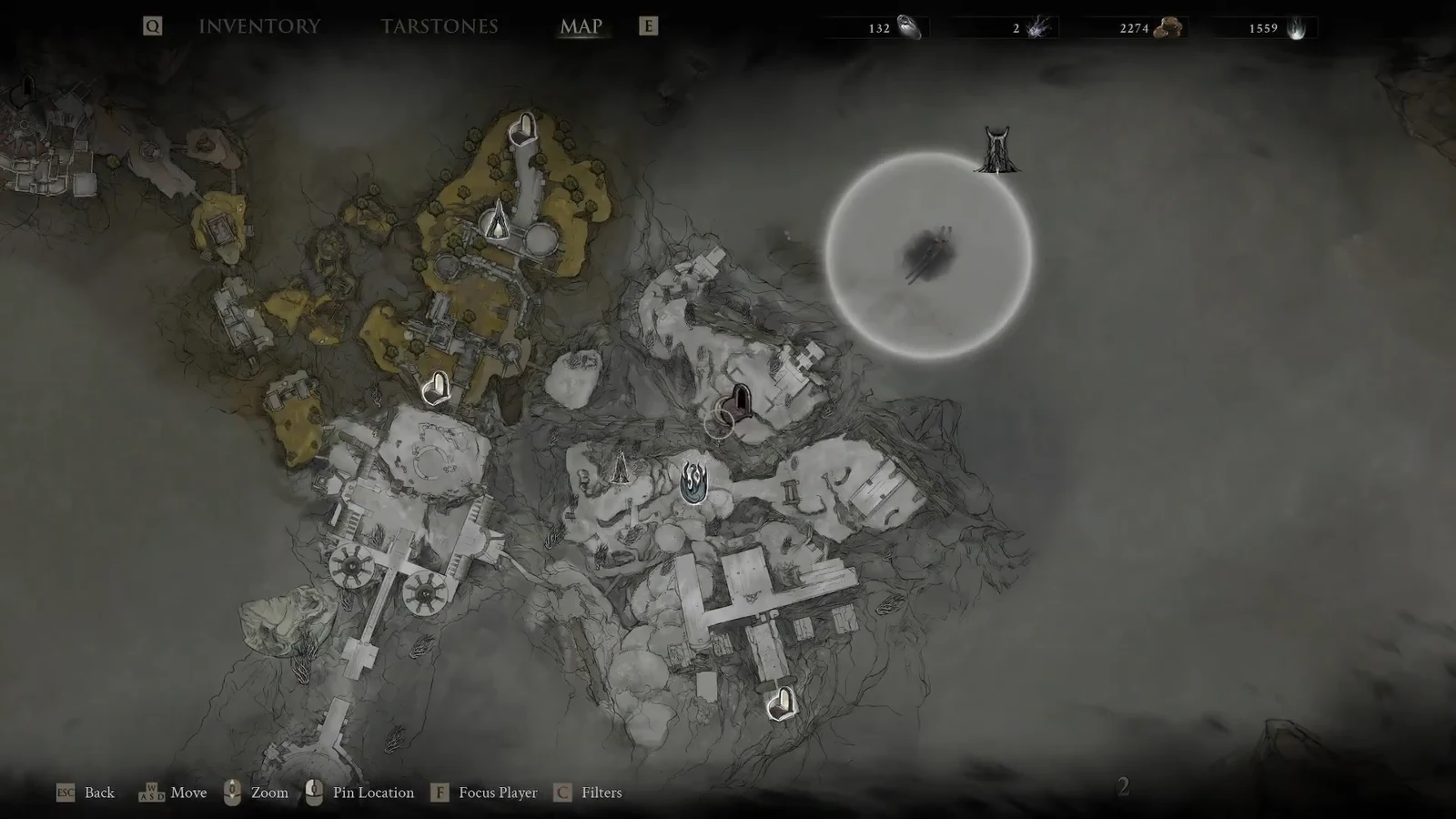 World map open with the cursor centered on the Parasitic Stash area near the Silent Steps
