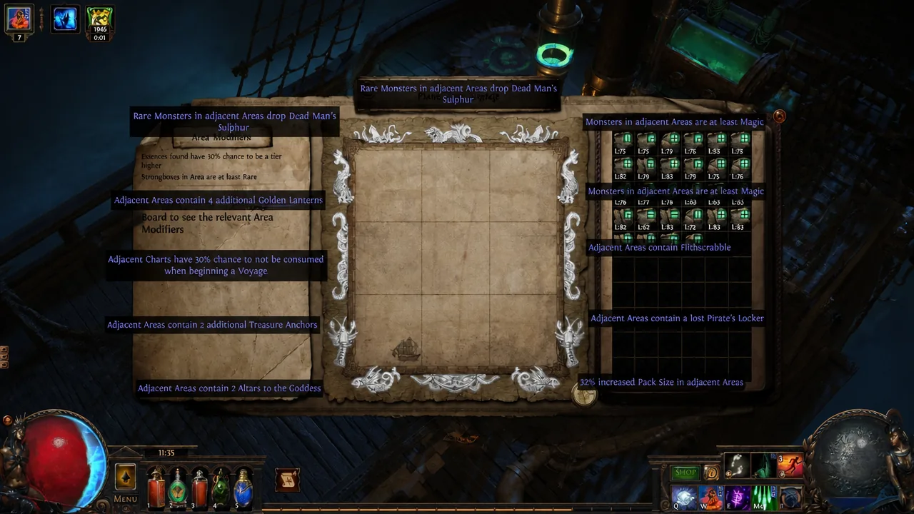 Voyage Planner area board showing adjacent-area border modifiers