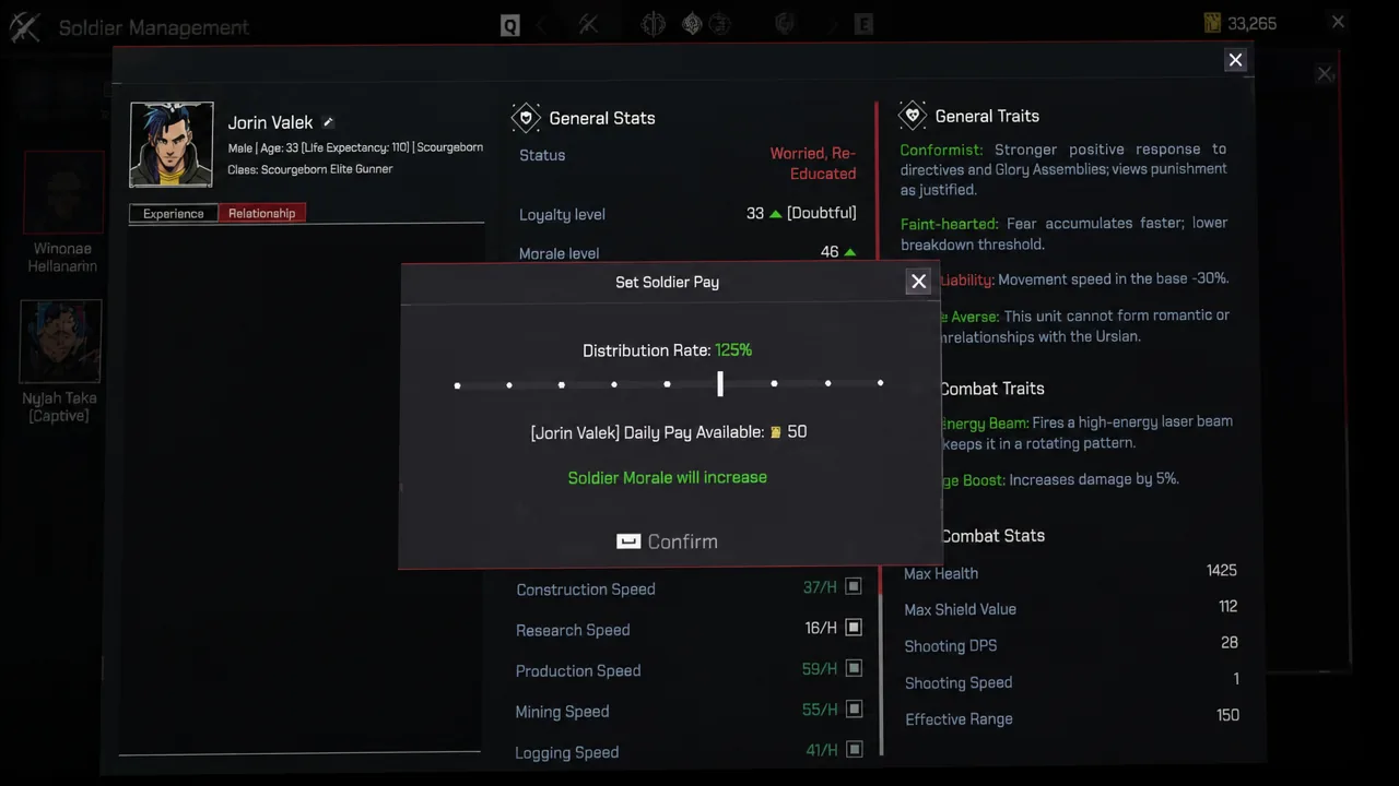 Set Soldier Pay dialog with the distribution rate slider raised