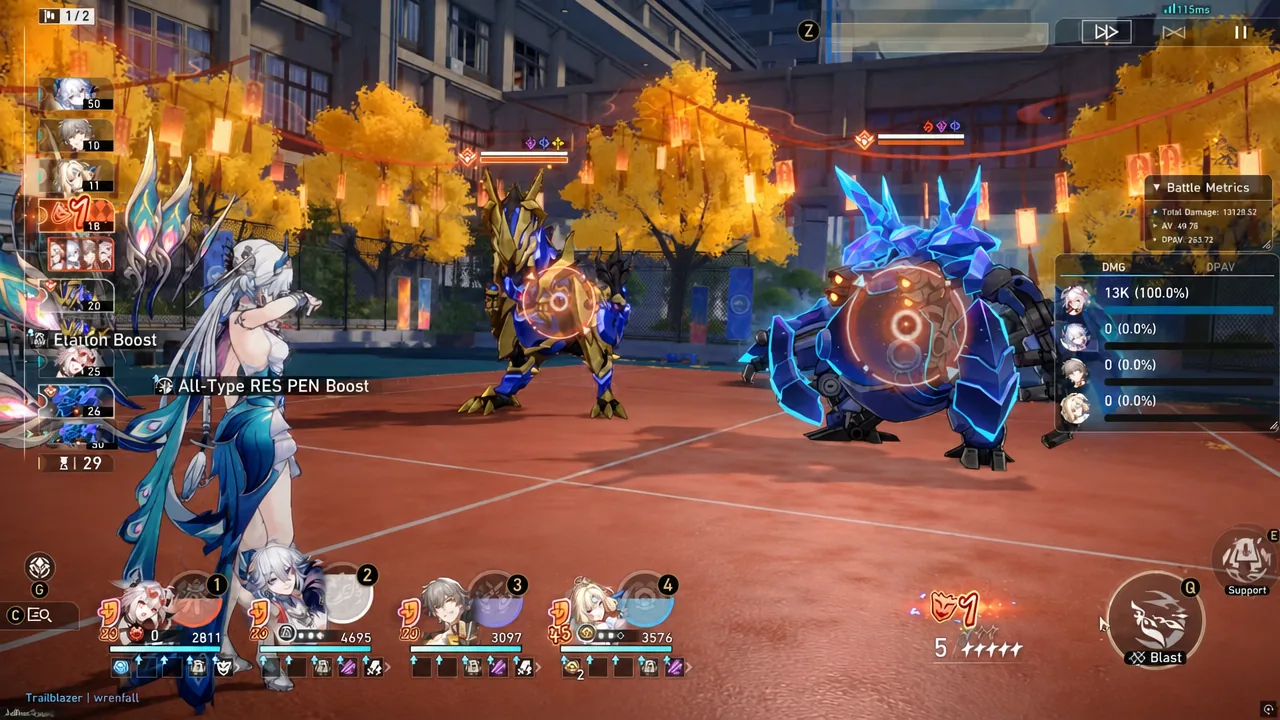 All-Type RES PEN Boost status icon active on the battle screen during the E2 run
