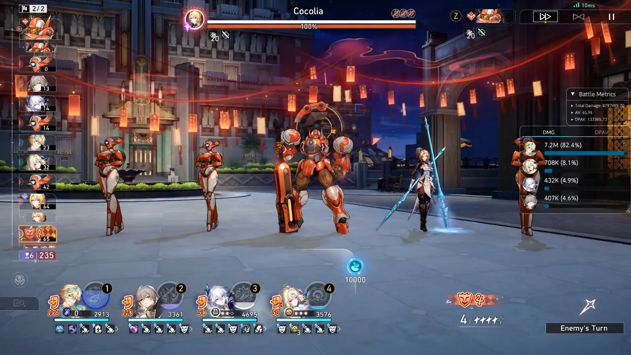 Cocolia battle screen with the Enemy's Turn status highlighted during the enemy phase