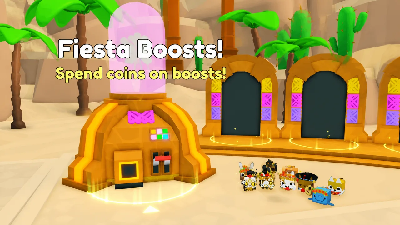 Pet Simulator 99 Fiesta Forever event splash with the Eternal Maze portal