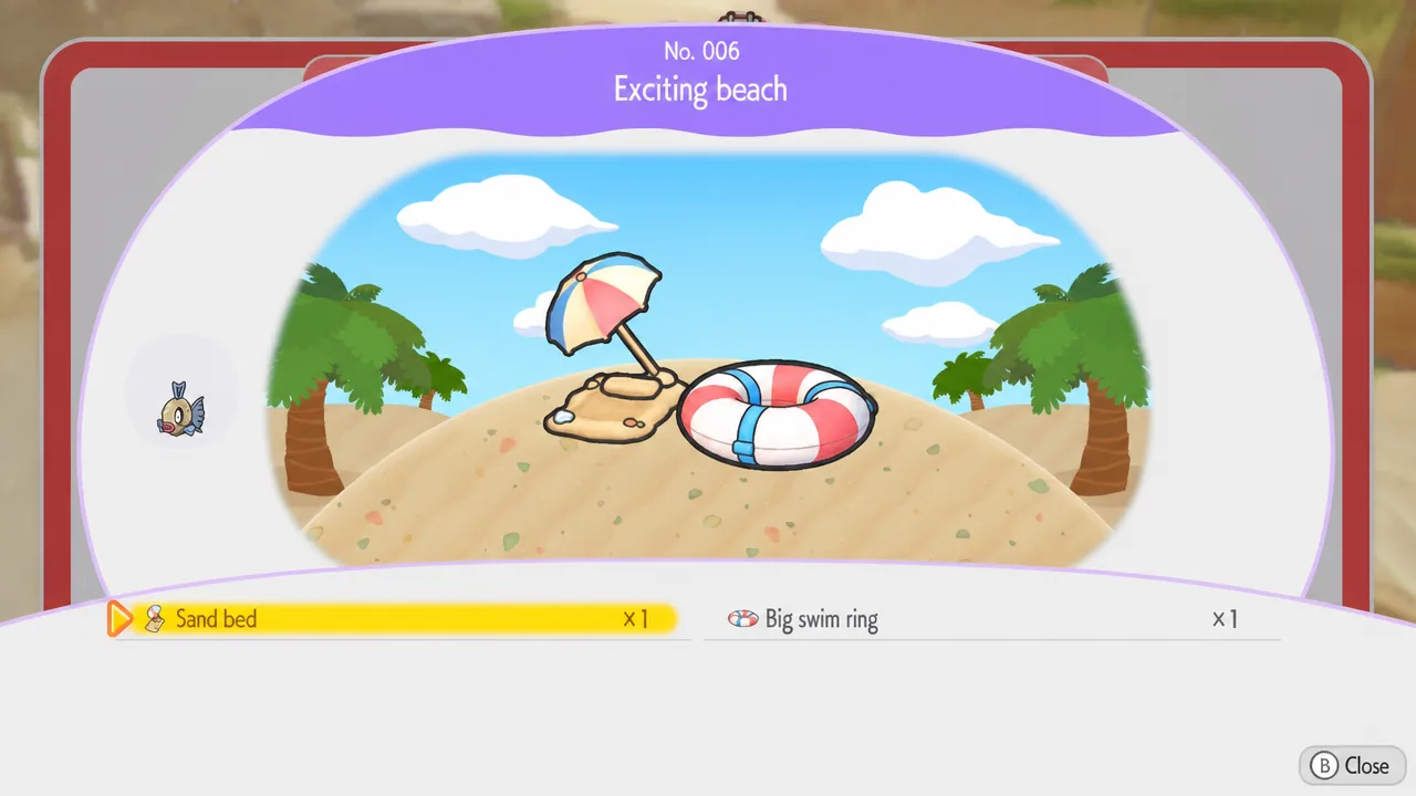 The Exciting Beach Habitat Dex entry in Pokémon Pokopia