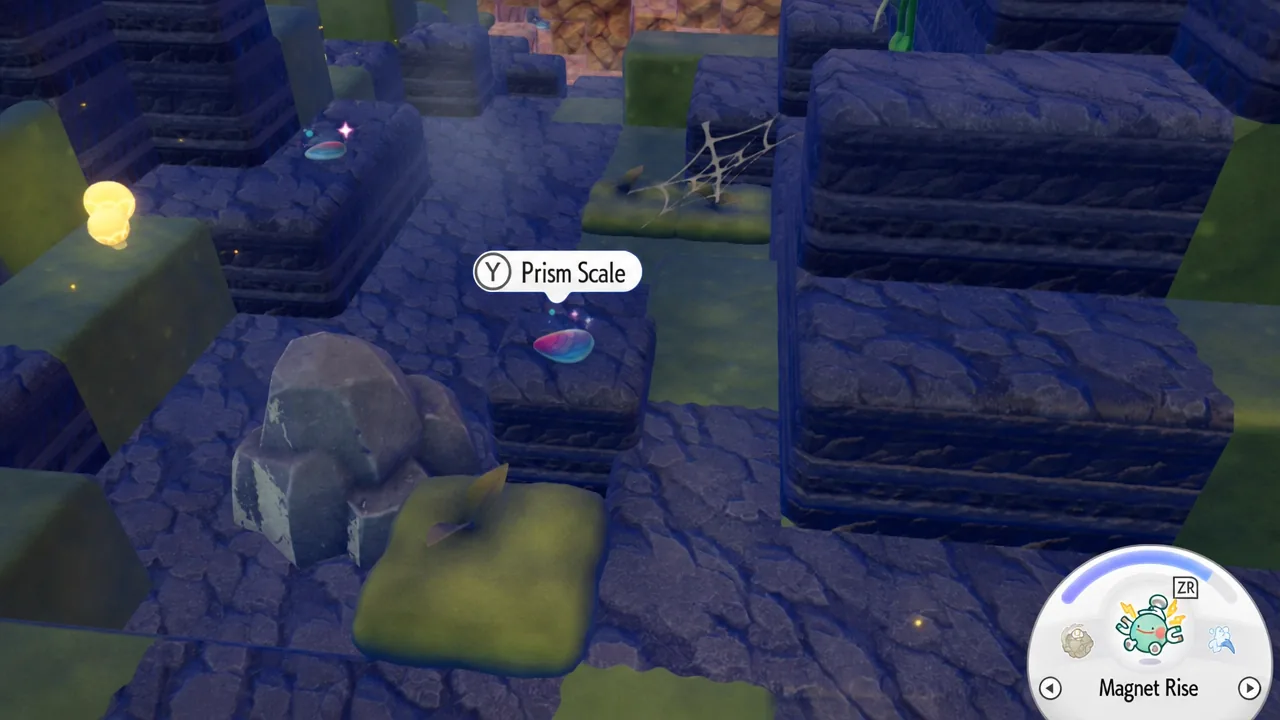 Collecting a Prism Scale in a Dream Island cave in Pokémon Pokopia
