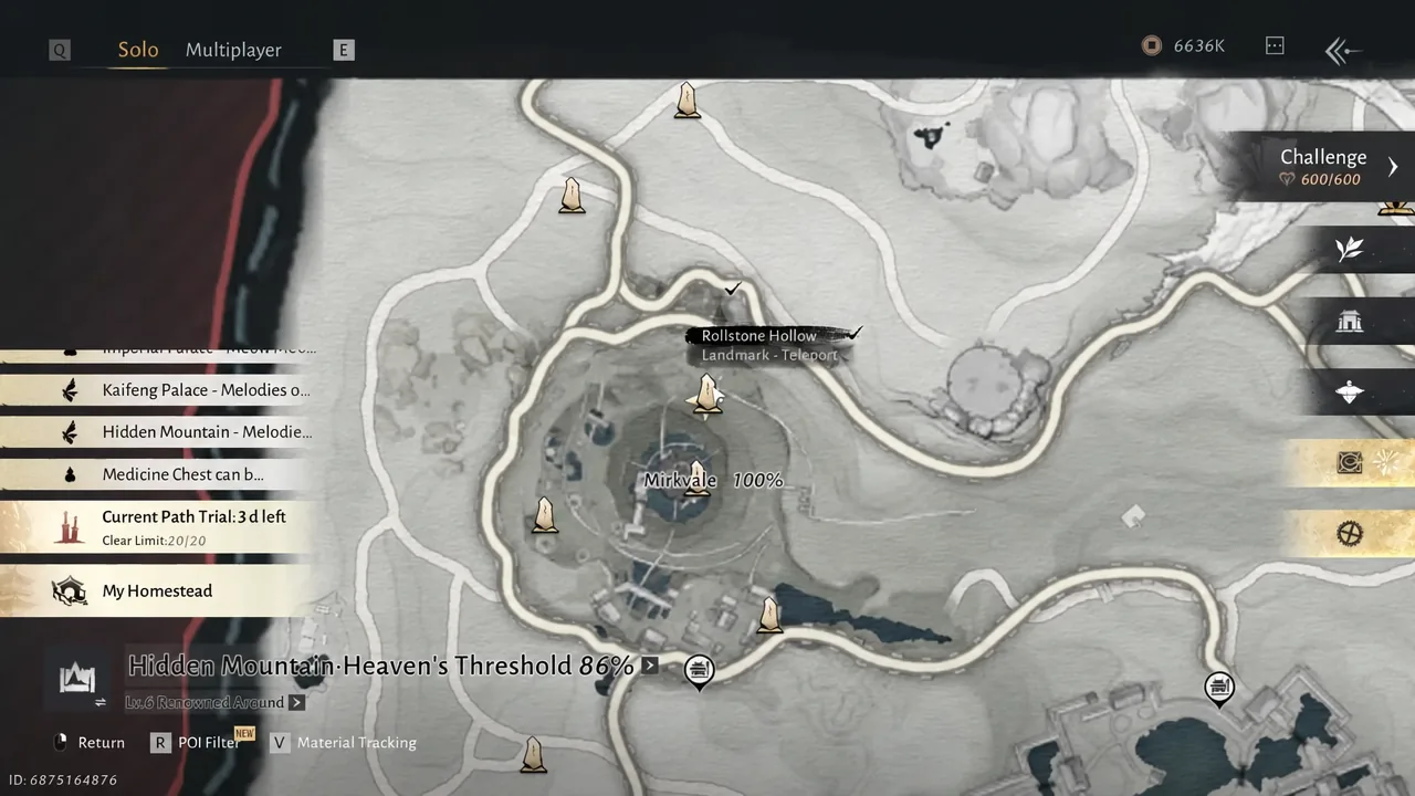 World map screen with a tracked objective and a three-day timer shown in the corner