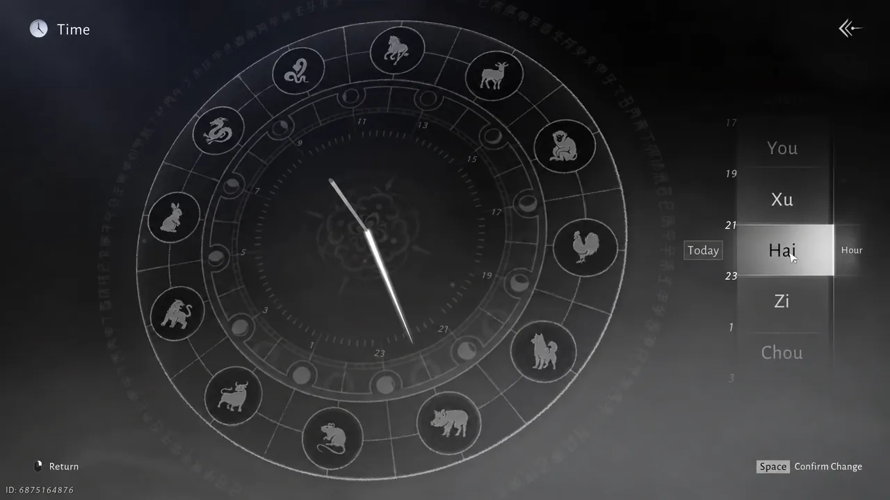 Time adjustment screen with the Hai hour highlighted before confirming
