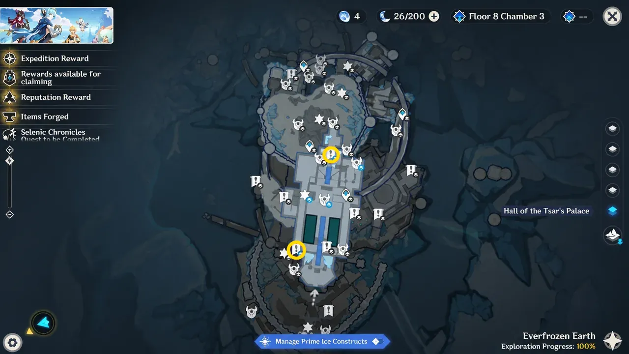Hall of the Tsar's Palace chest locations on the map