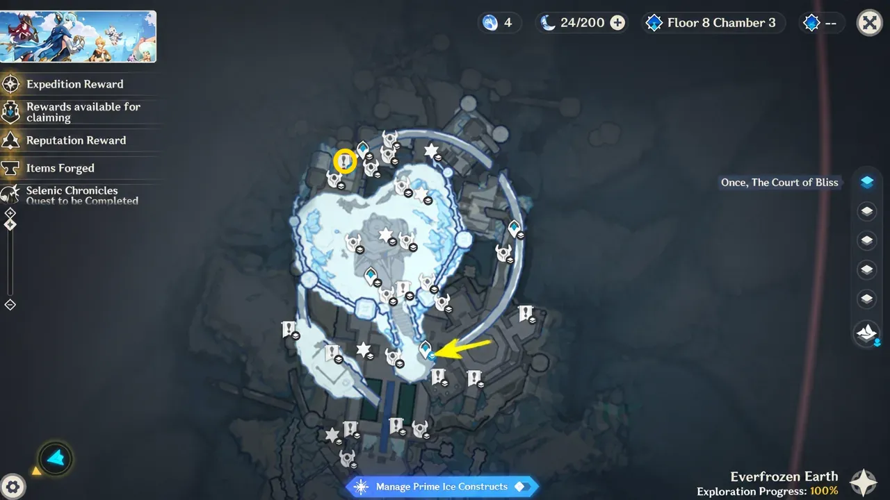 Once, the Court of Bliss waypoint location on the map