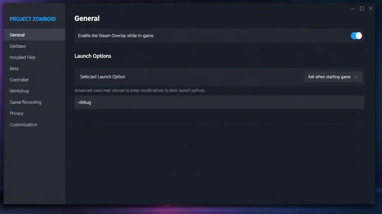 Project Zomboid: How to Enable the Debug Cheat Menu