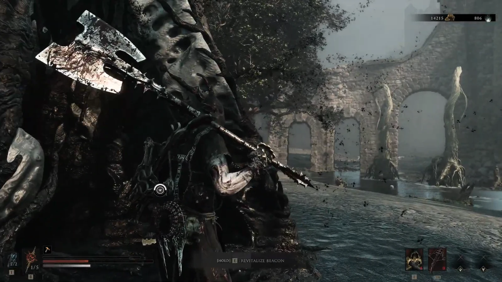 Hold E prompt on screen to revitalize the Outskirts of Nochte beacon