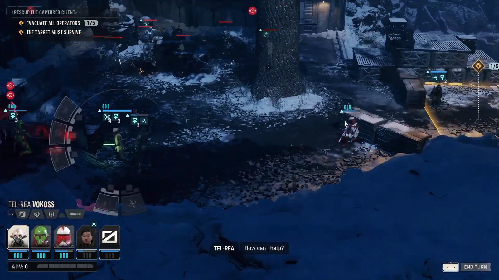 Operators moving the rescued client toward the pickup point while Coil droids remain engaged
