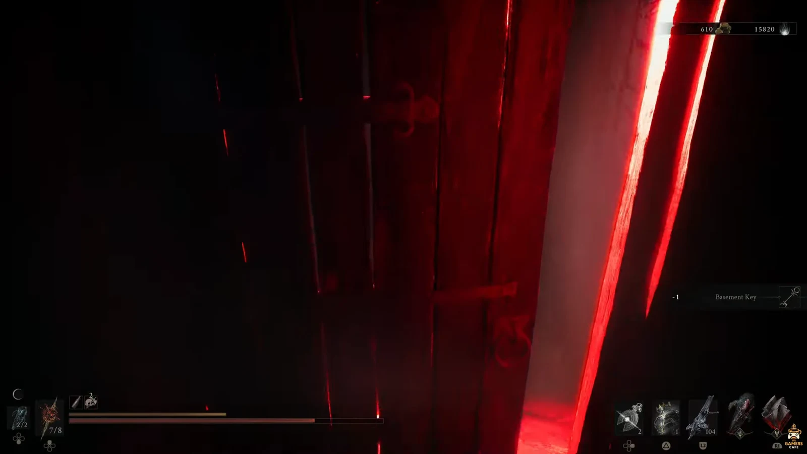 Basement Key item notification appearing as a dark red door unlocks