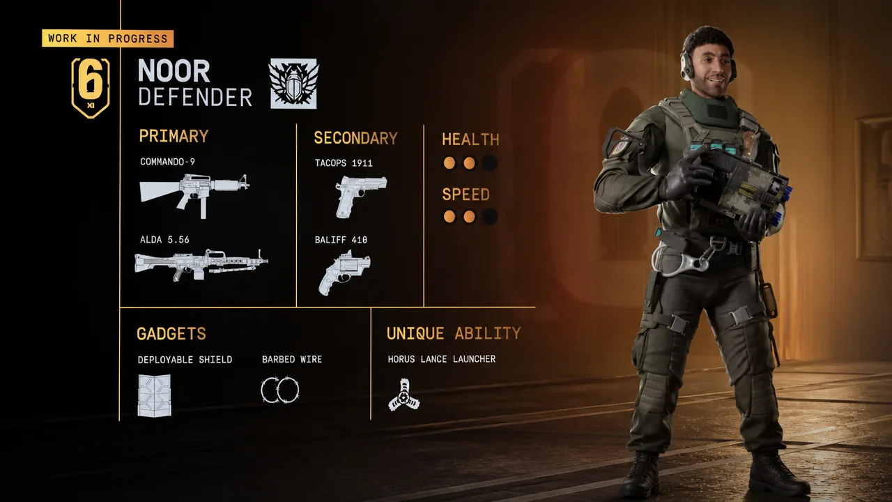 Noor operator overview with weapons, ratings, gadgets, and ability