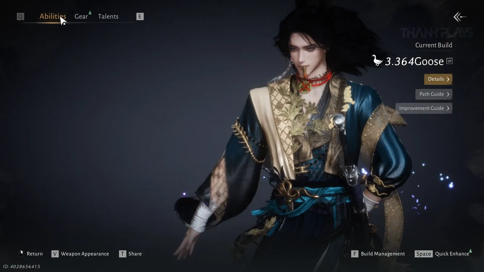 Abilities tab of the character build screen used to equip the Panacea Fan