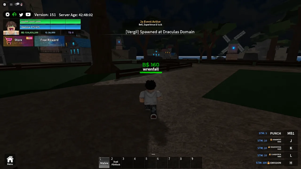 Melee hotbar slot selected as the avatar runs through Dracula's Domain area.