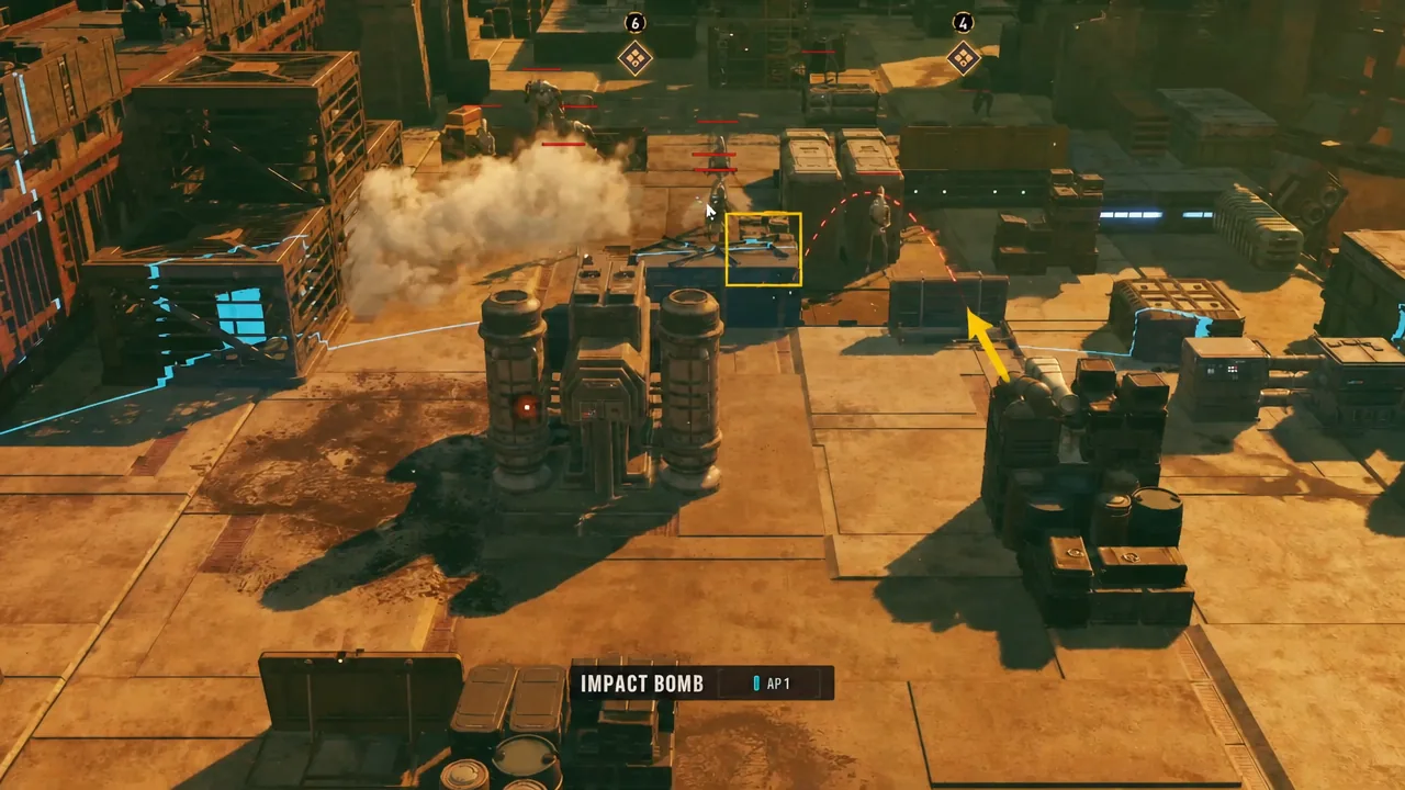 Impact Bomb selected with its blast radius projected over a cluster of B1 battle droids
