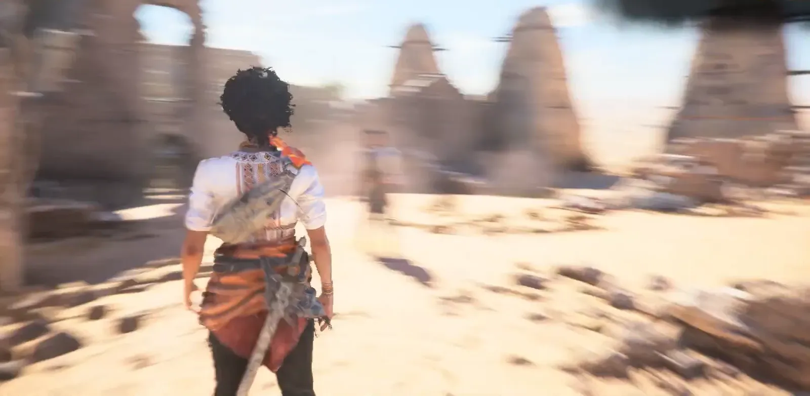 The Handled Cross relic prompt appears on a body among sunlit ruins in Chapter 1