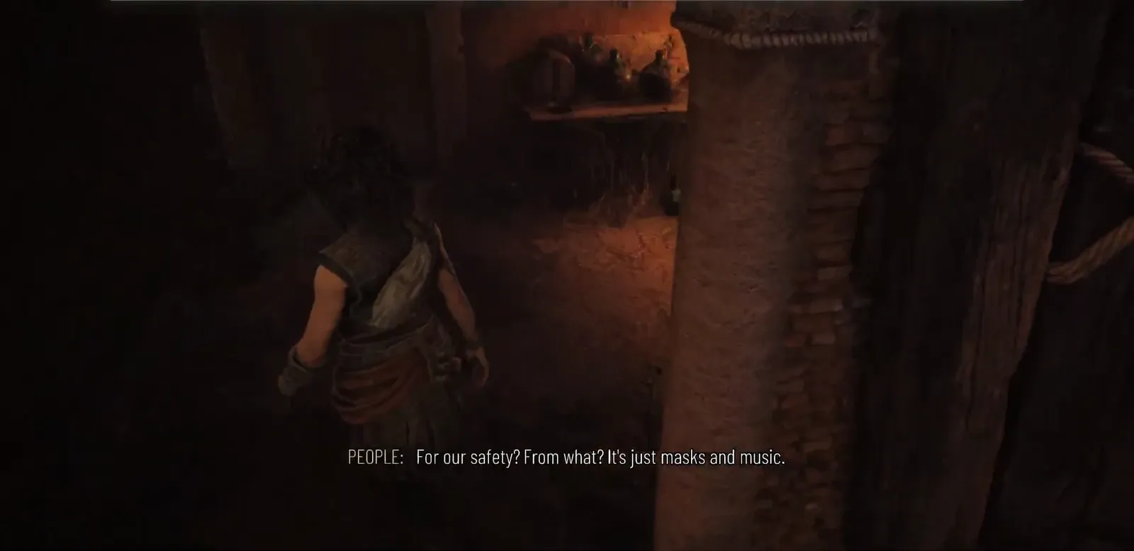 Chapter 2 Checkpoint 2 dialogue as the character moves through a dim torch-lit passage toward a side route