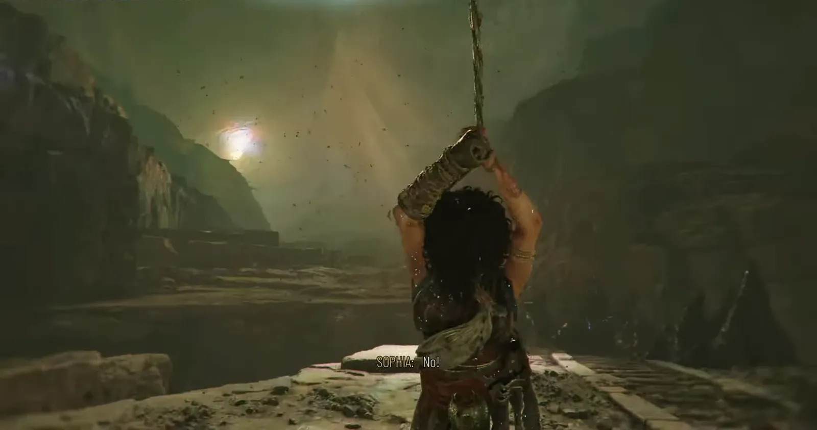 Sophia lowering platforms and using pedestals to open a gate during the quarry puzzle