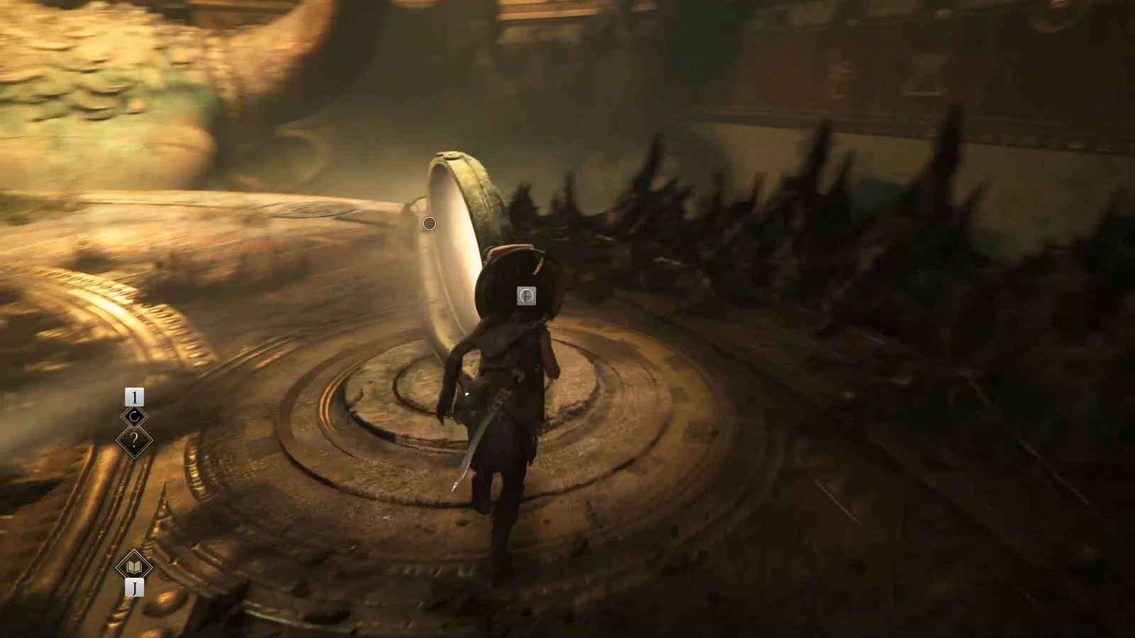 Sophia stands at one of the arena mirrors with an on-screen interaction prompt showing