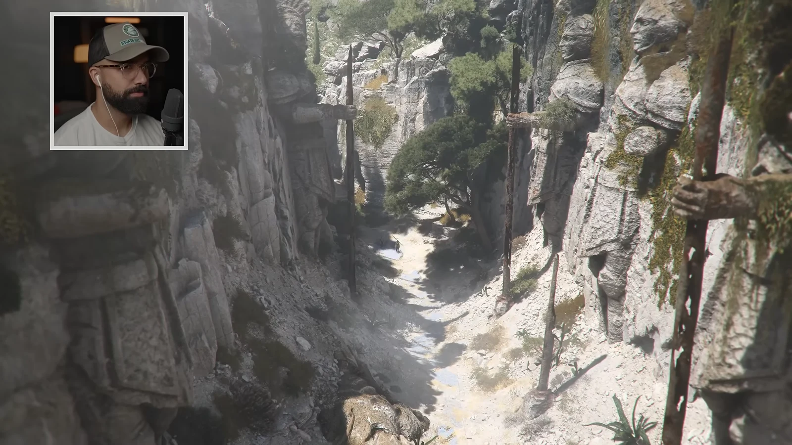 Sophia walks through a sunlit rocky canyon toward the trial entrance