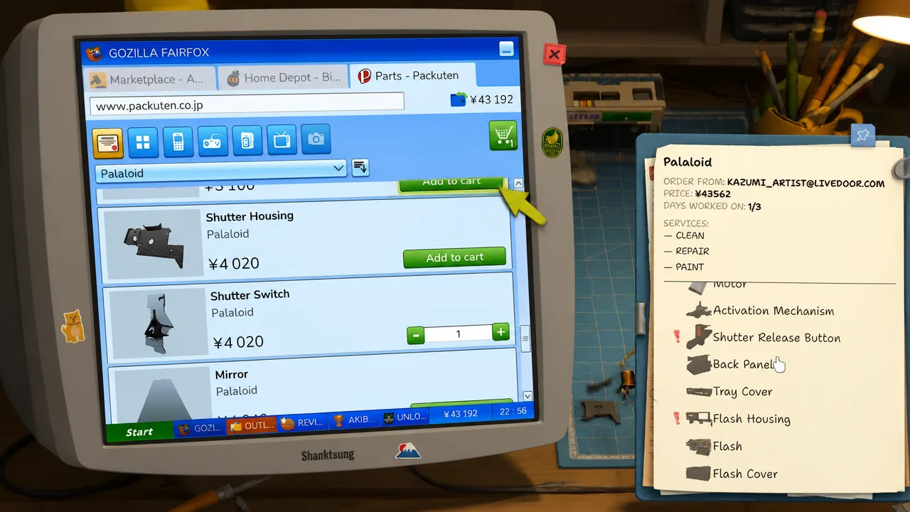 Online parts list with the Add to cart button highlighted