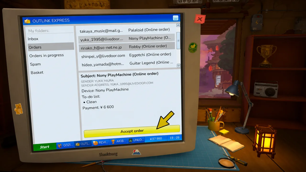 Online orders folder with the Accept order button highlighted