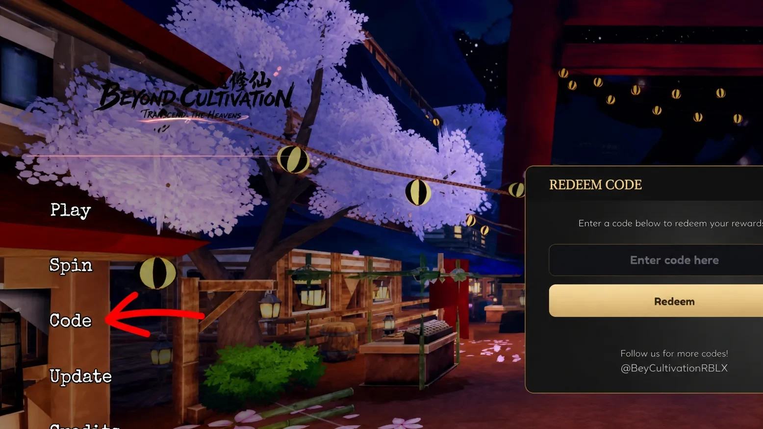 Detailed instructions on redeeming Roblox Beyond Cultivation codes