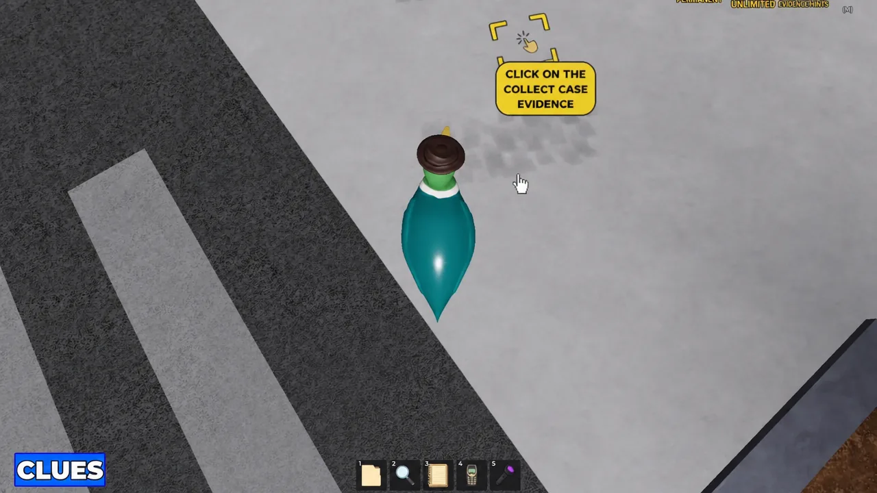 Detective duck standing over tire marks on the road outside the bakery
