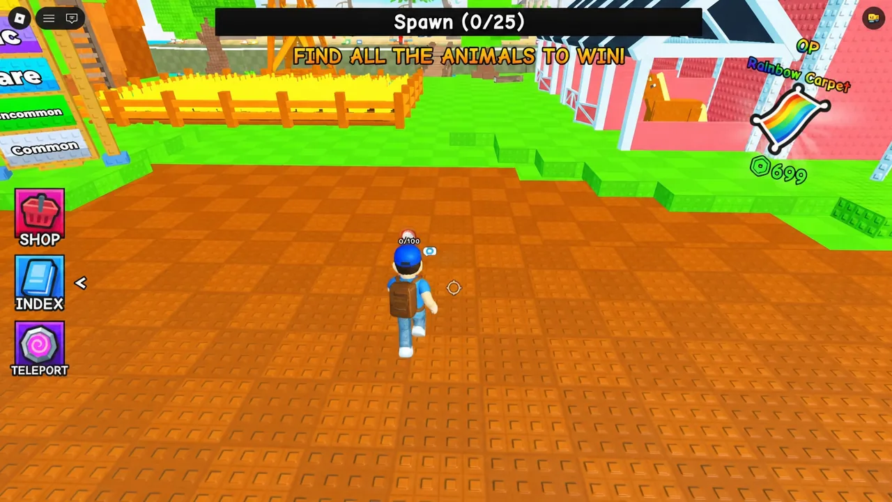 Spawn zone counter reading 0/25 as the avatar searches the farm starting area