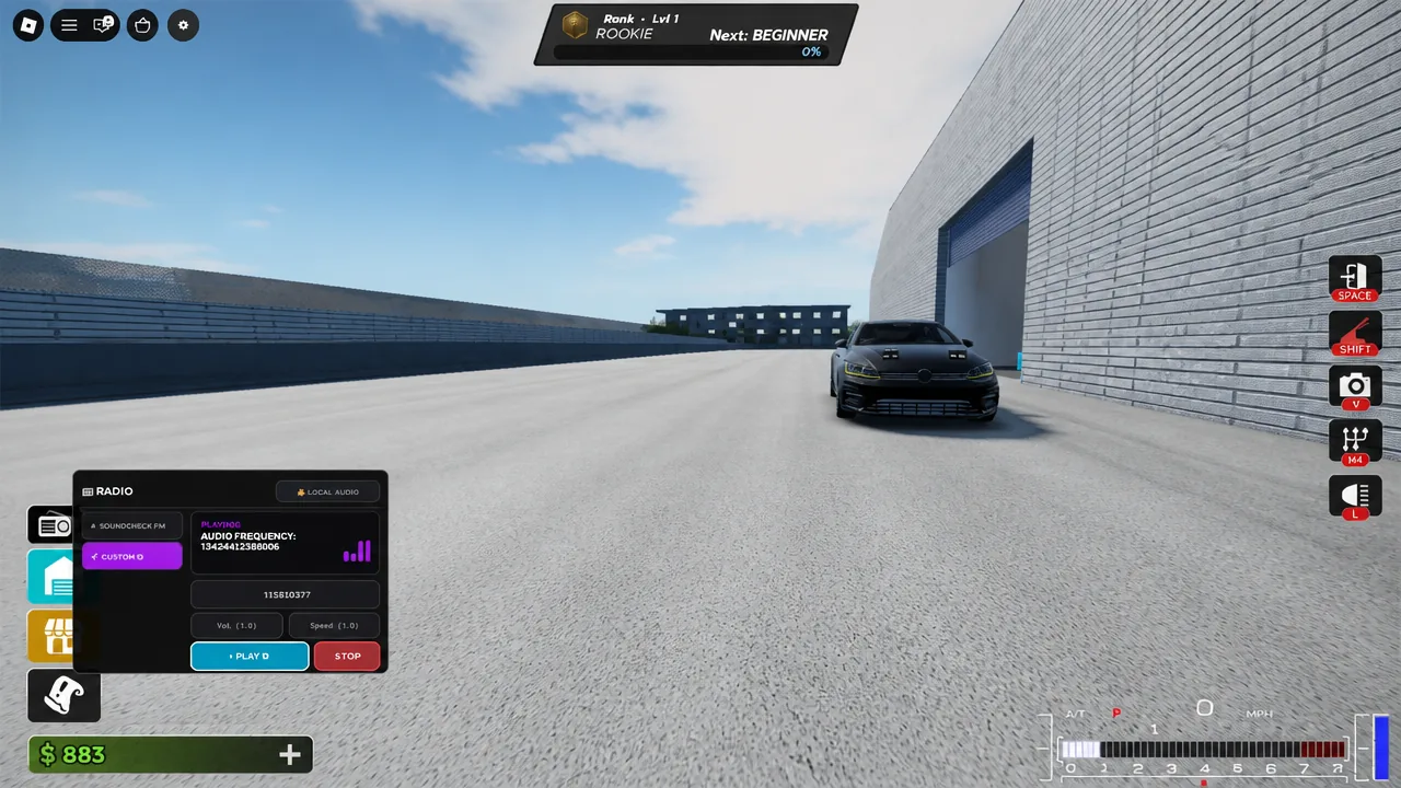 Radio menu in Ghost Driver with Custom station selected and Play/Stop controls visible