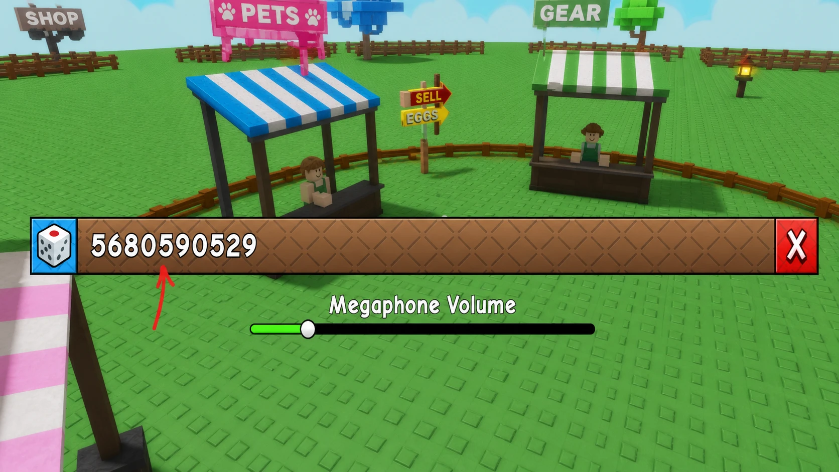 Megaphone code song ID configure button in GAG 2