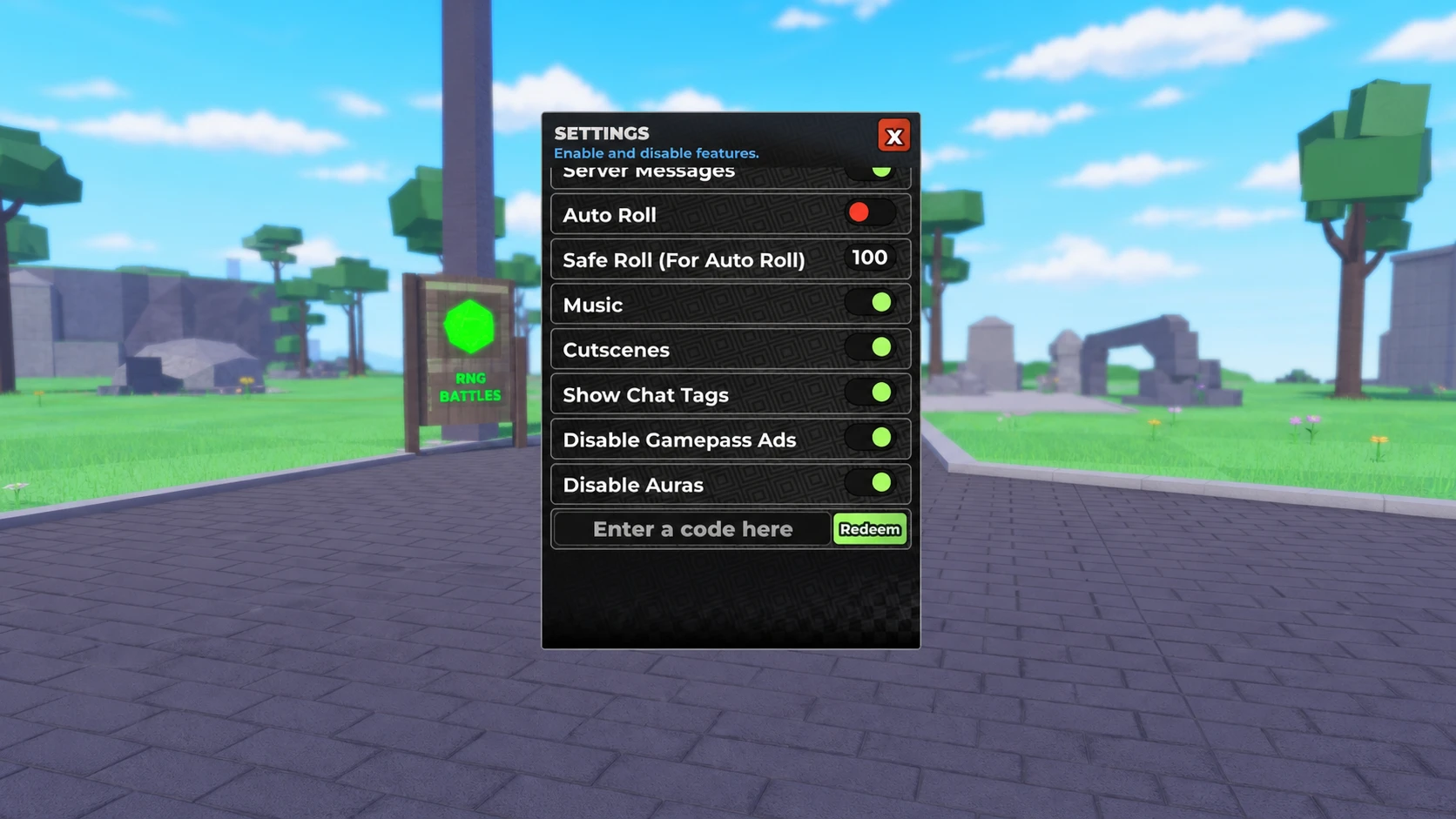 RNG Battles the codes tab
