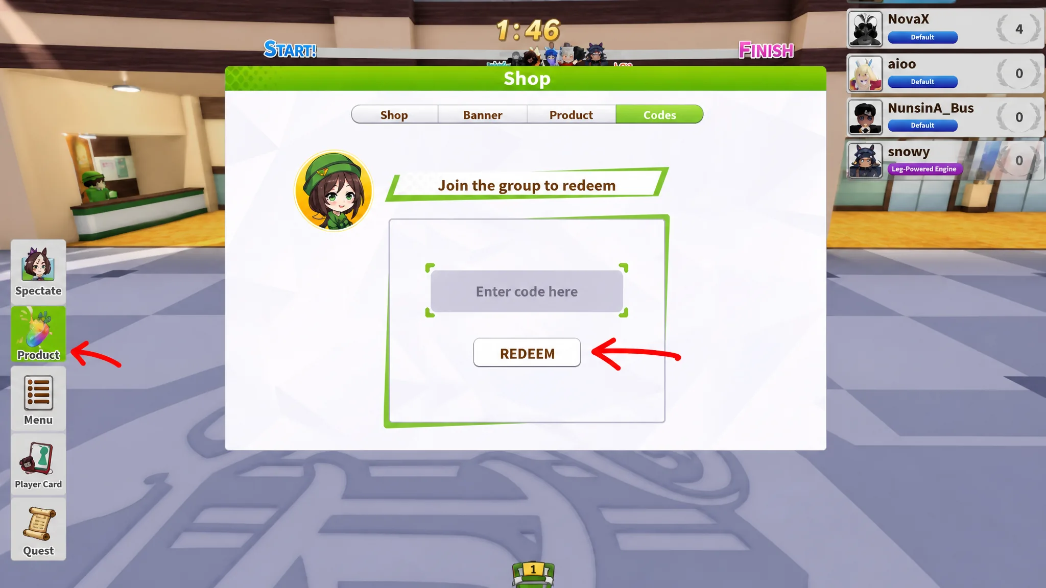 redeem uma racing codes