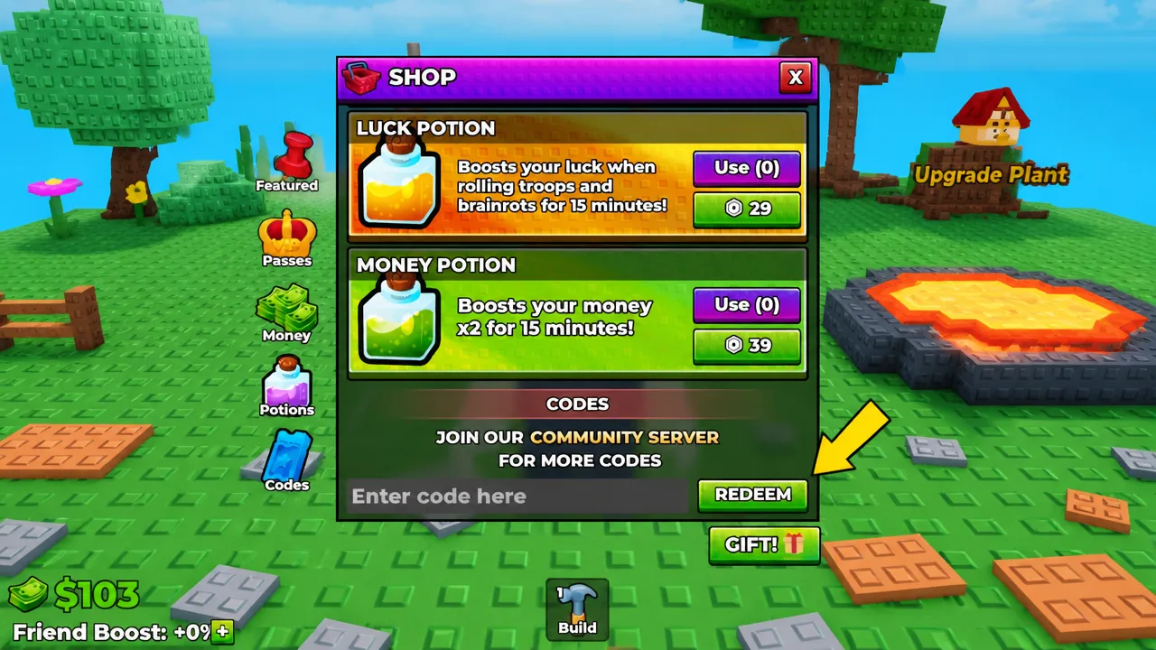 Roll Your Army the codes tab