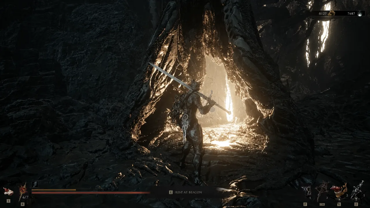 Resting at the beacon lets you level up and recover before pushing deeper into the dungeon.