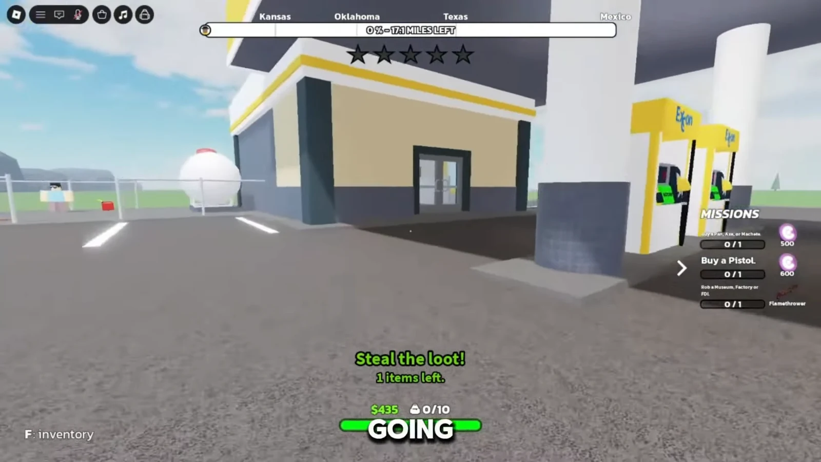 Nighttime Exxon lot with the Steal the loot mission and one item left to grab